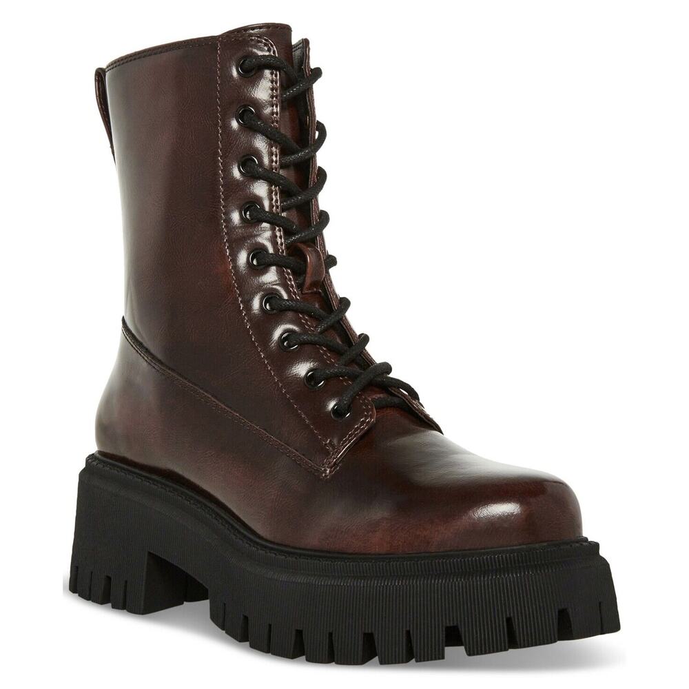 Madden Girl Women's Kknight Lace-Up Lug Sole Combat Booties Brown Ruboff, US 11